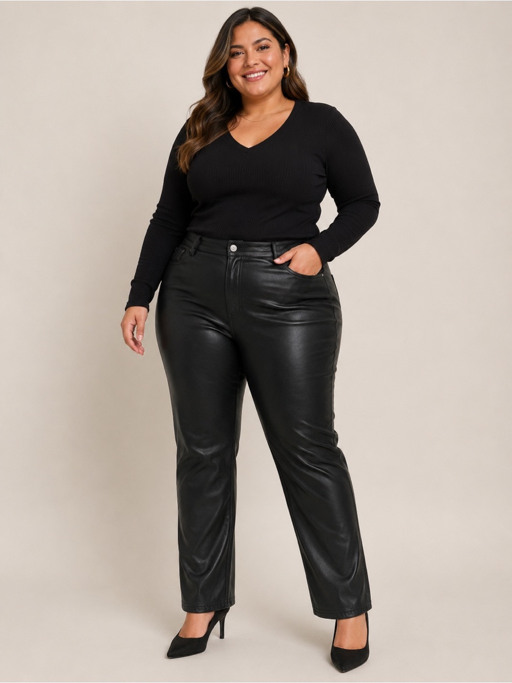Halogen Nordstrom Faux Leather Straight-Leg Pants Plus Size Women 20W - Picture 1 of 7